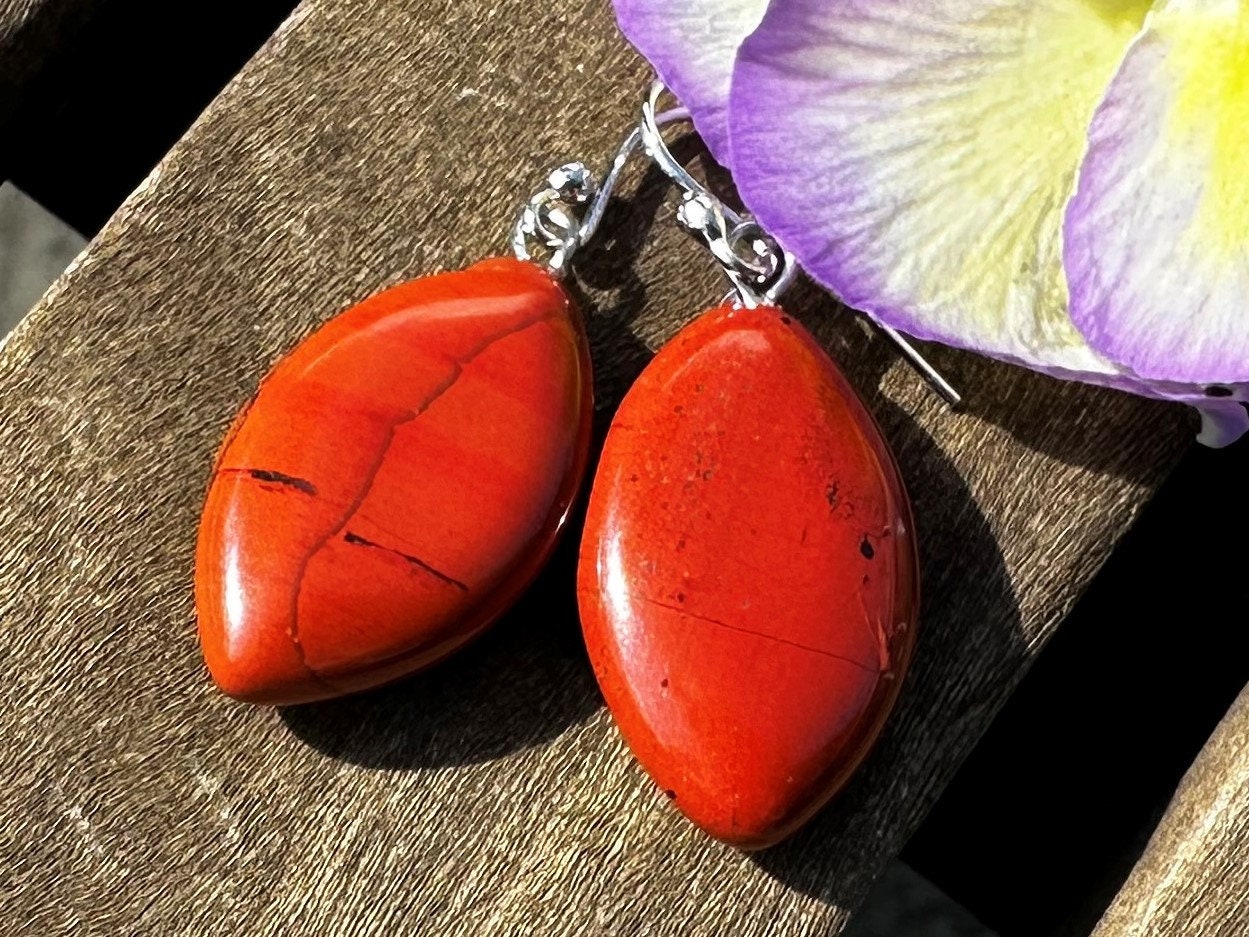 Red Jasper, Platinum Hooks, Healing Stone Earrings With Positive Energy! Red Jasper, Platinum Hooks, Healing Stone Earrings With Positive Energy!