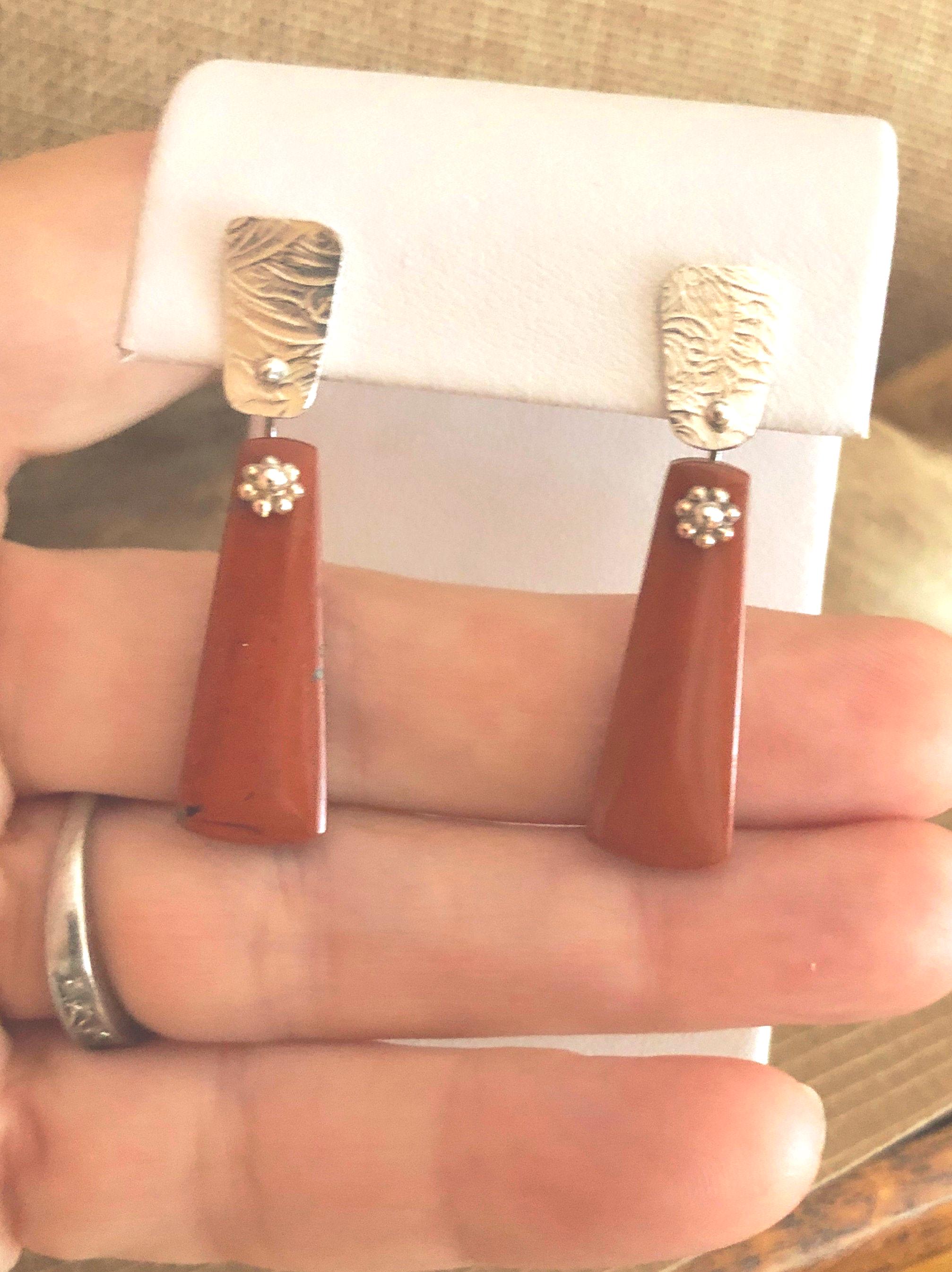 Red Jasper Sterling Silver Dangle Earrings: Handcrafted Organic Style