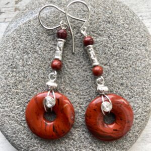 Red Jasper Sterling Silver Wire Wrapped Earrings: Boho Dangle Jewelry