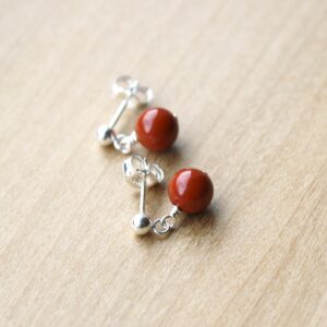 Red Jasper Stud Earrings . Small Gemstone Dangle Earrings Studs