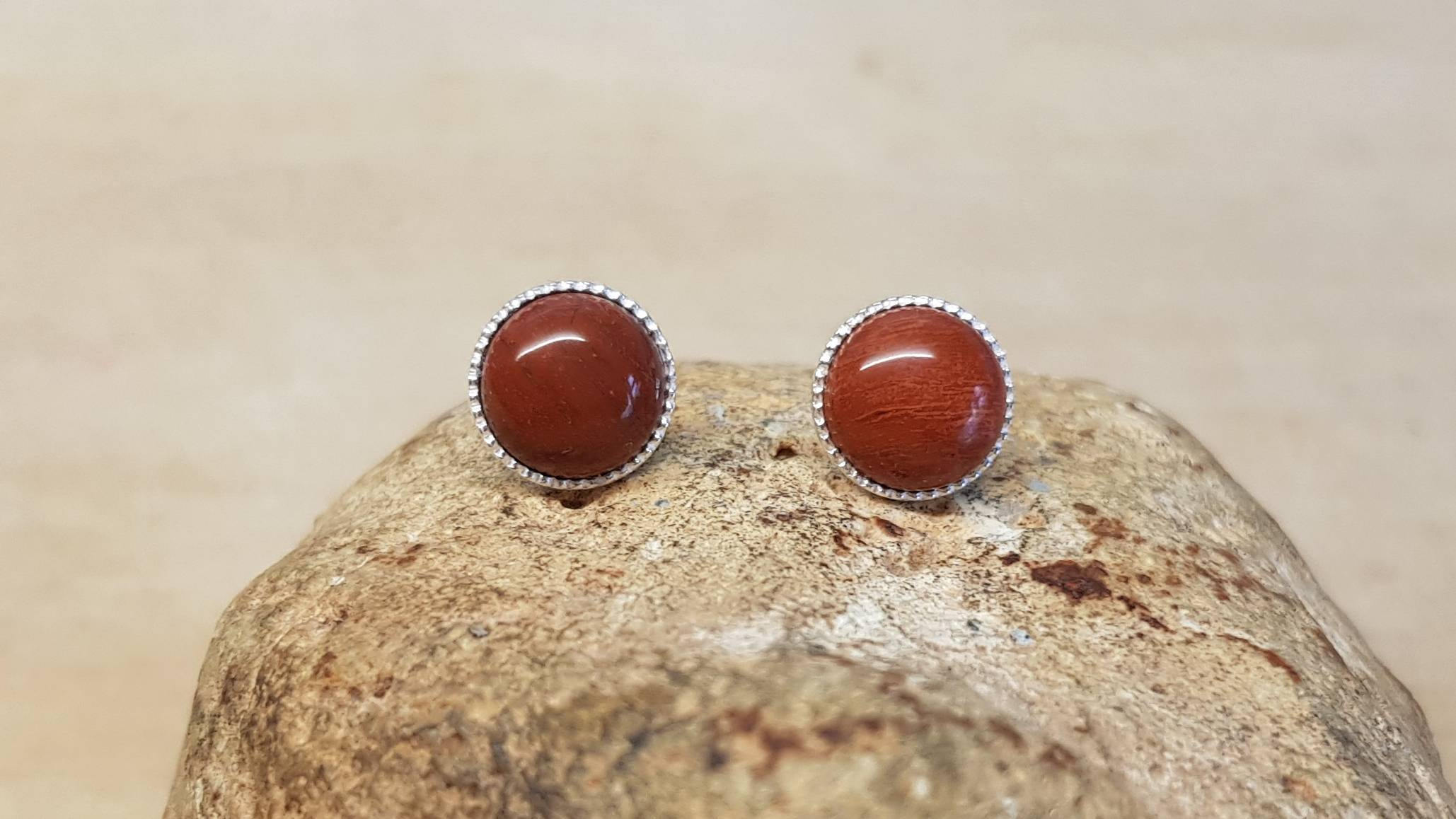 Red Jasper Stud Earrings. Sterling Silver Bressicated Jasper Post Earrings. Crystal Reiki Jewelry Uk. 8mm Stone