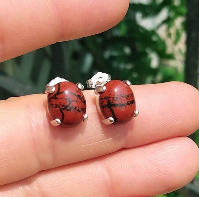 Red Jasper Studs Natural Stone 19th Century Gem Nubian Jasper Cabochon Red Jasper Earrings Italian Renaissance Art Commesso Painting #64456