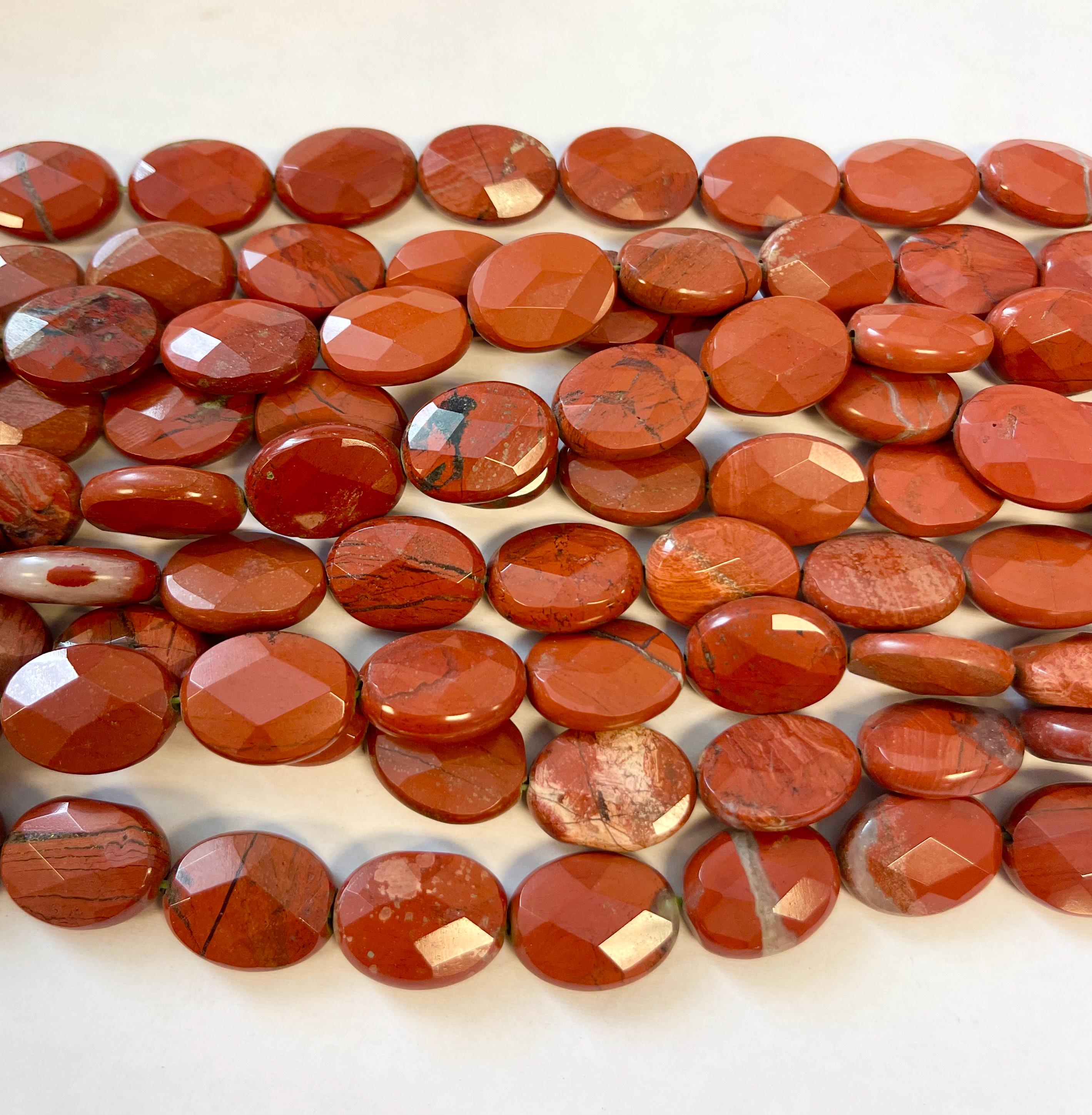 Red Jasper 18x14x7mm Faceted Oval Gemstone Bead--15.5 Inch Strand