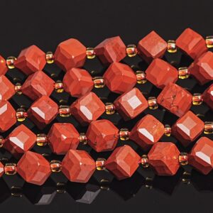 8MM Red Jasper Beads Grade AAA Genuine Natural Gemstone Faceted Cube Loose Beads 15"/7.5" Bulk Lot Options (126574)