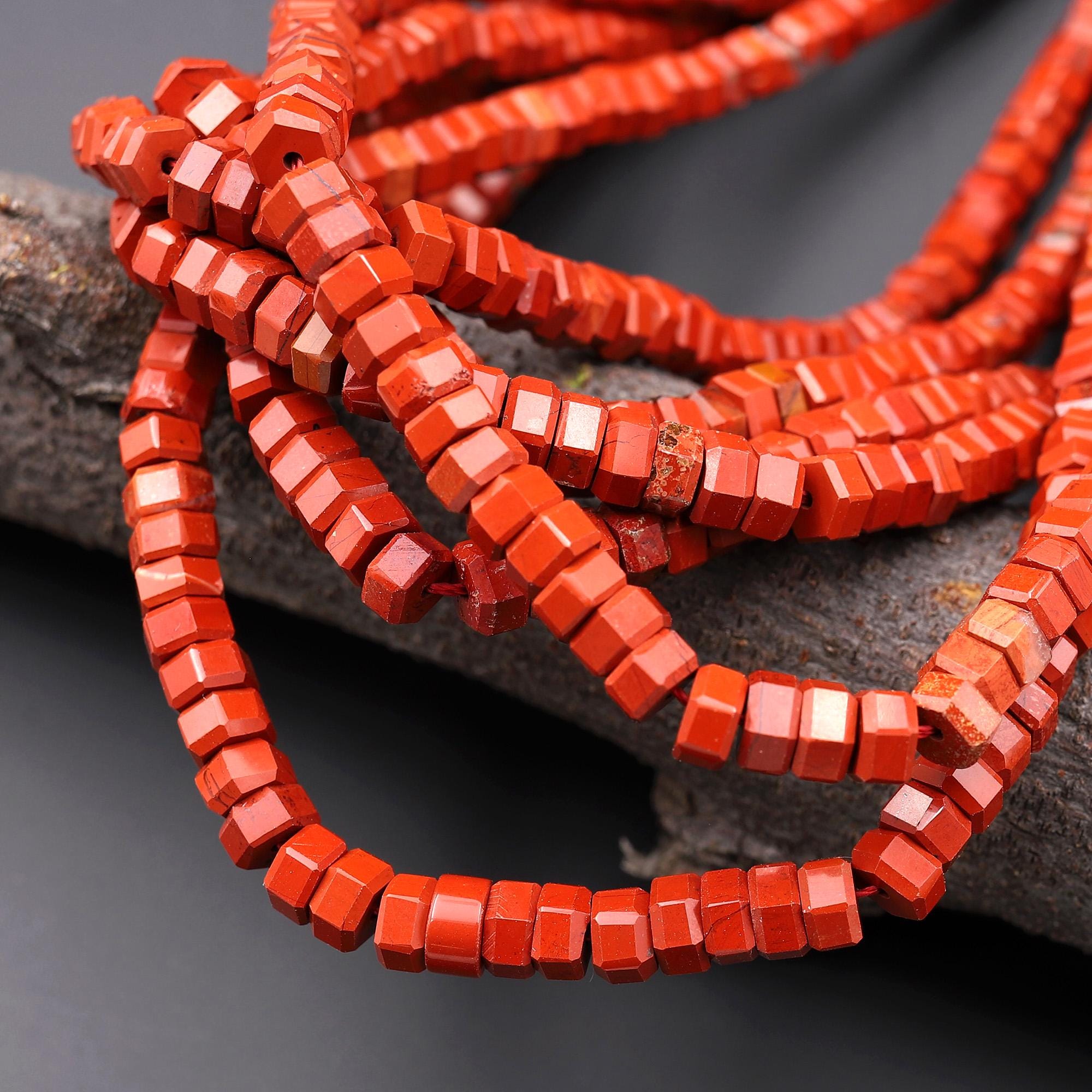 Aaa Faceted Natural Red Jasper Beads 6mm Hexagon Heishi Rondelle 15.5" Strand