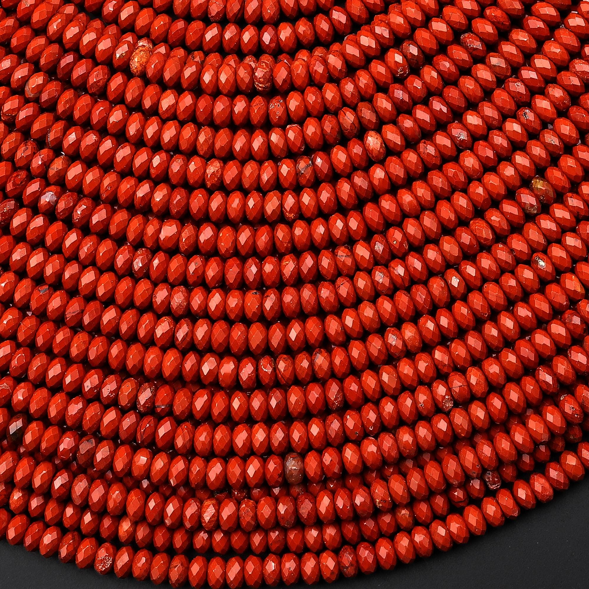Aaa Faceted Natural Red Jasper 4mm Thin Rondelle Beads Saucer 15" Strand