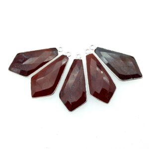 Faceted Red Jasper Dagger Pendant – Silver Plated Copper Bezel (15mm X 30mm)