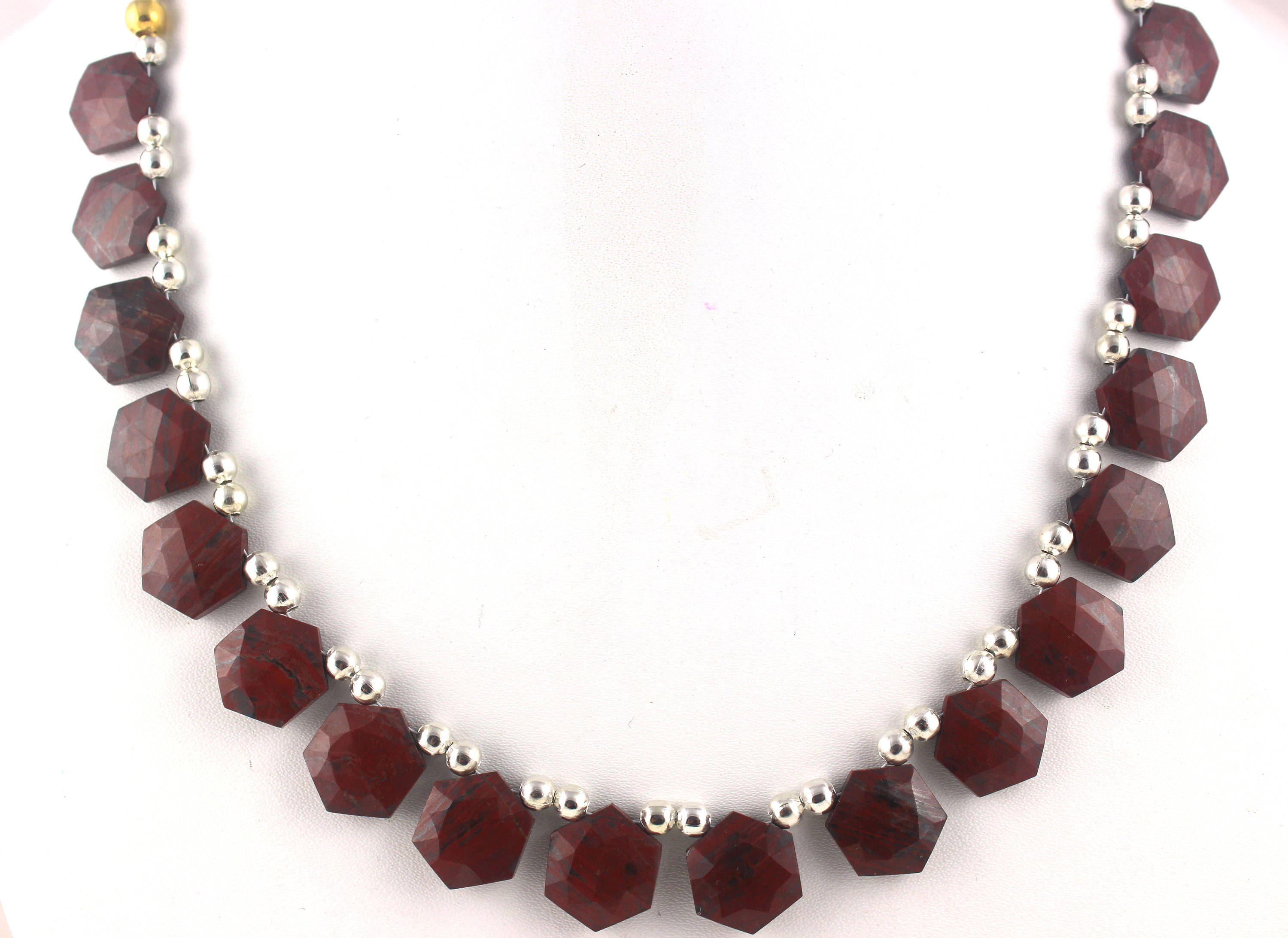Red Jasper Gemstone Beads: Faceted Hexagon Shape, 10 Inch Strand