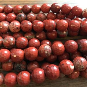 Natural red jasper 12mm Faceted Round Gemstone Beads --7.5 inch strand