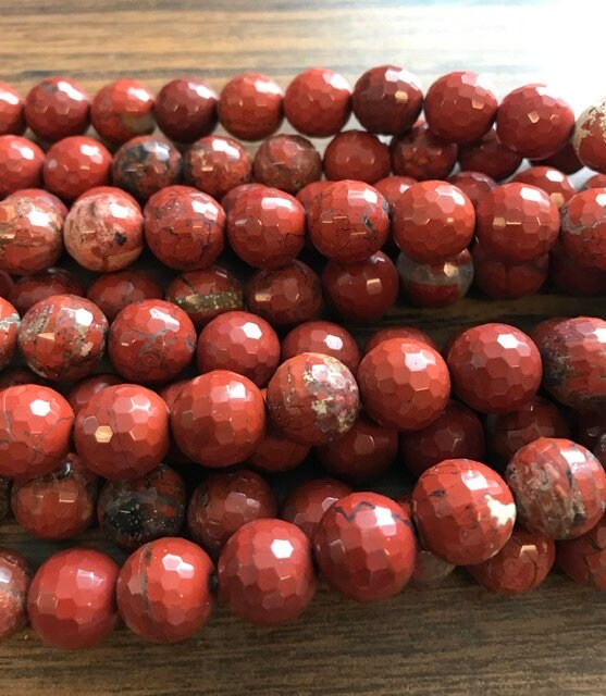 Natural Red Jasper 12mm Faceted Round Gemstone Beads --7.5 Inch Strand