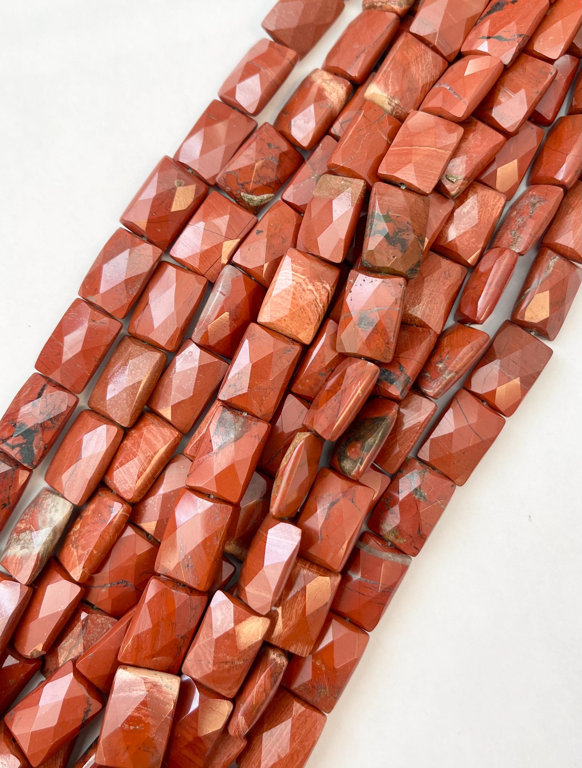 Natural Red Jasper 18x13x6mm Faceted Rectangle Gemstone Bead -15.5 Inch Strand