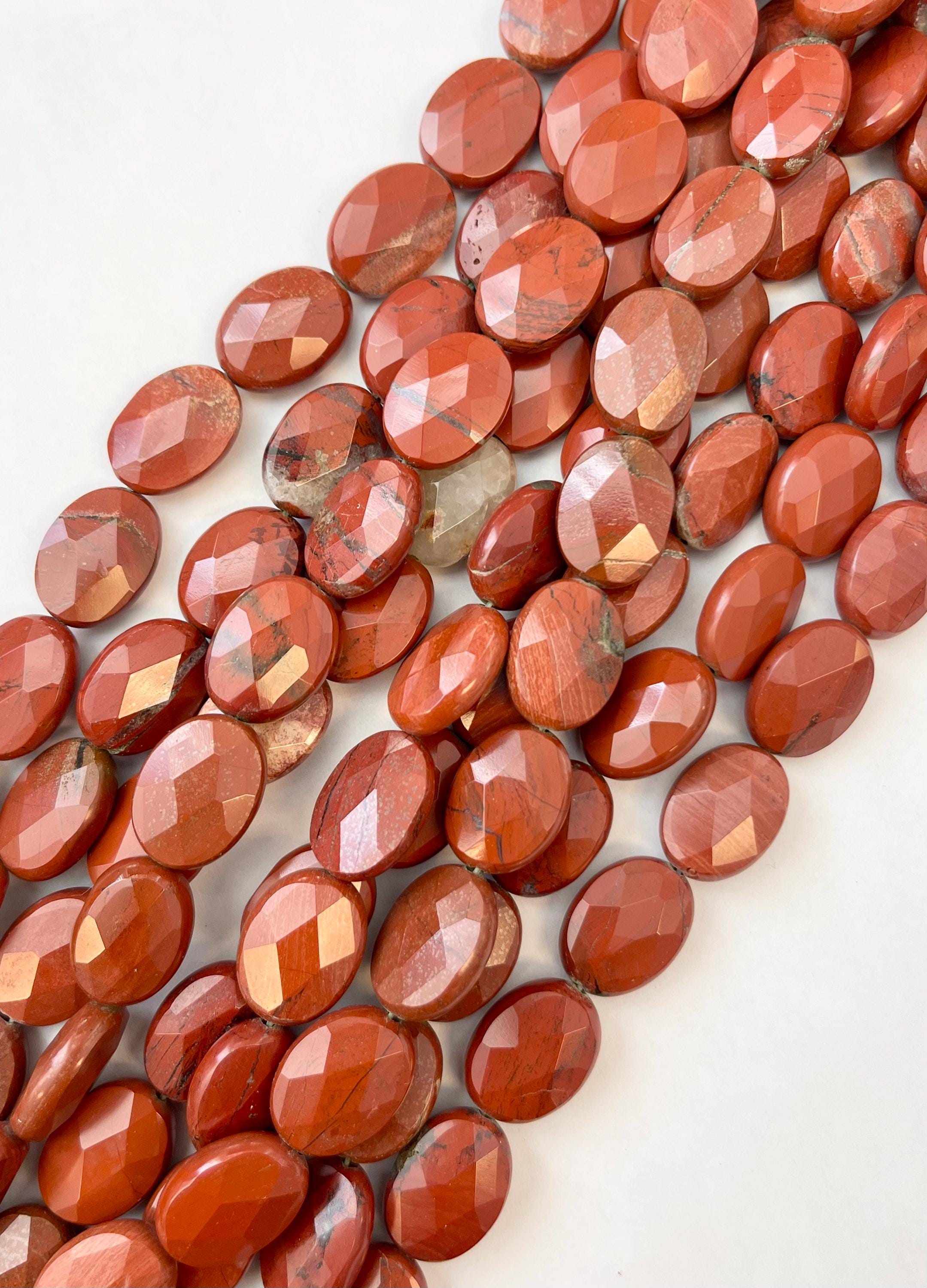 Natural Red Jasper 18x13x6mm Faceted Oval Gemstone Beads -- 15.5 Inch Strand
