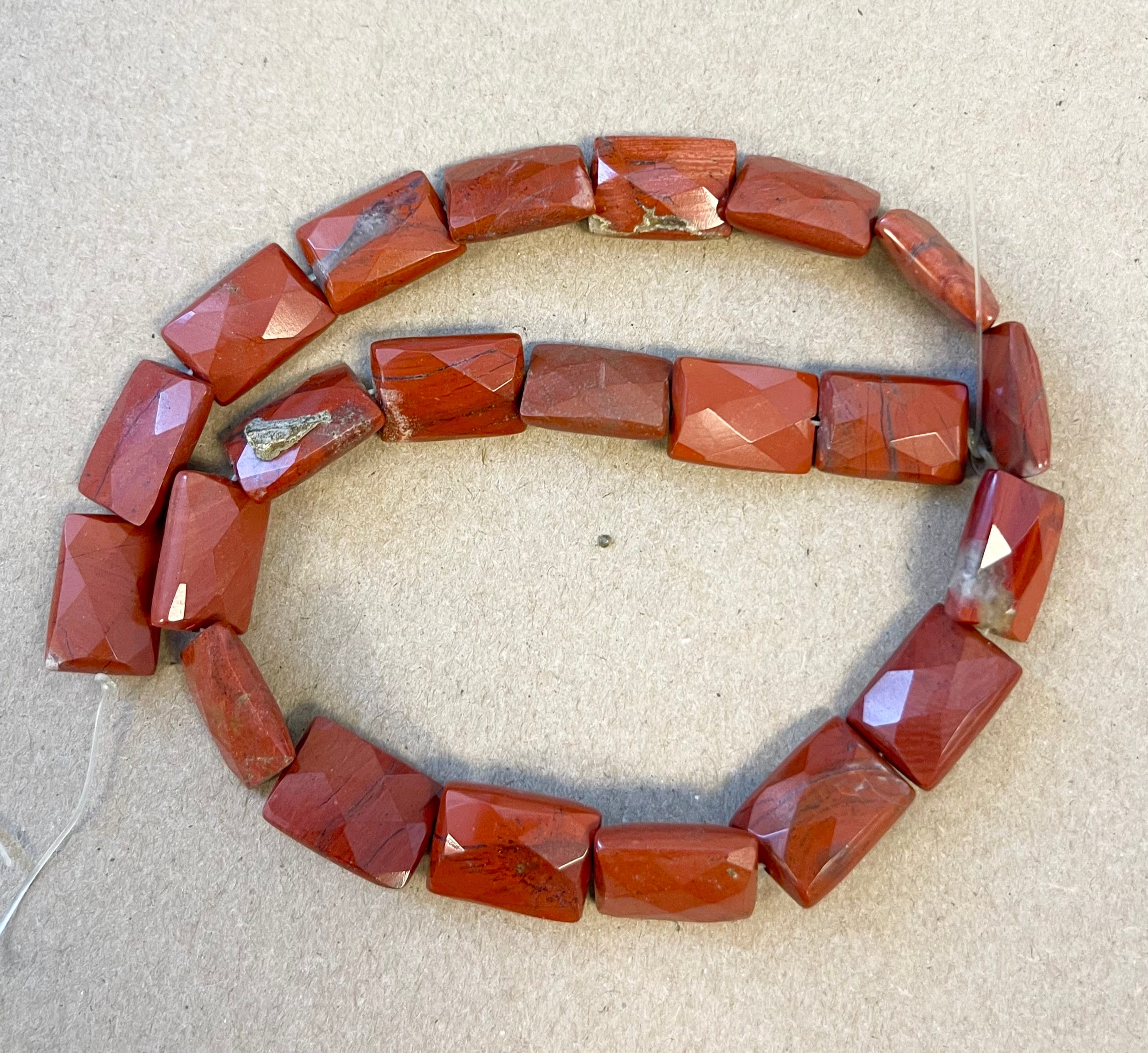 Natural Red Jasper 18x13x7mm Faceted Rectangle Gemstone Beads -- 15.5 Inch Strand