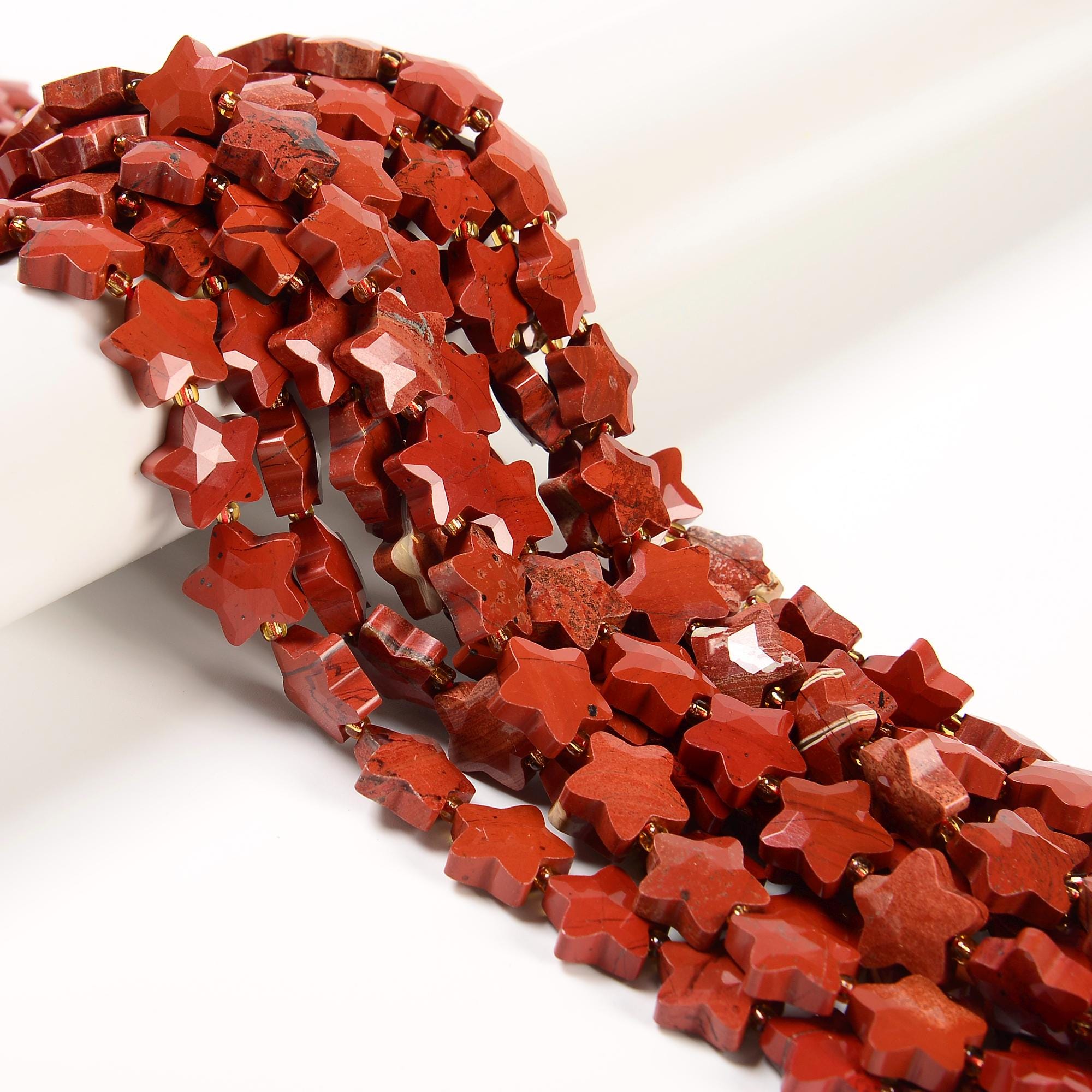 Natural Red Jasper Faceted Five-pointed Star Shape Beads Size 14mm 15.5'' Strand Natural Red Jasper Faceted Five-pointed Star Shape Beads Size 14mm 15.5'' Strand