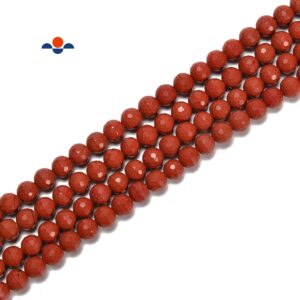 Natural Red Jasper Hard Cut Faceted Round Beads Size 6mm 10mm 15.5'' Strand