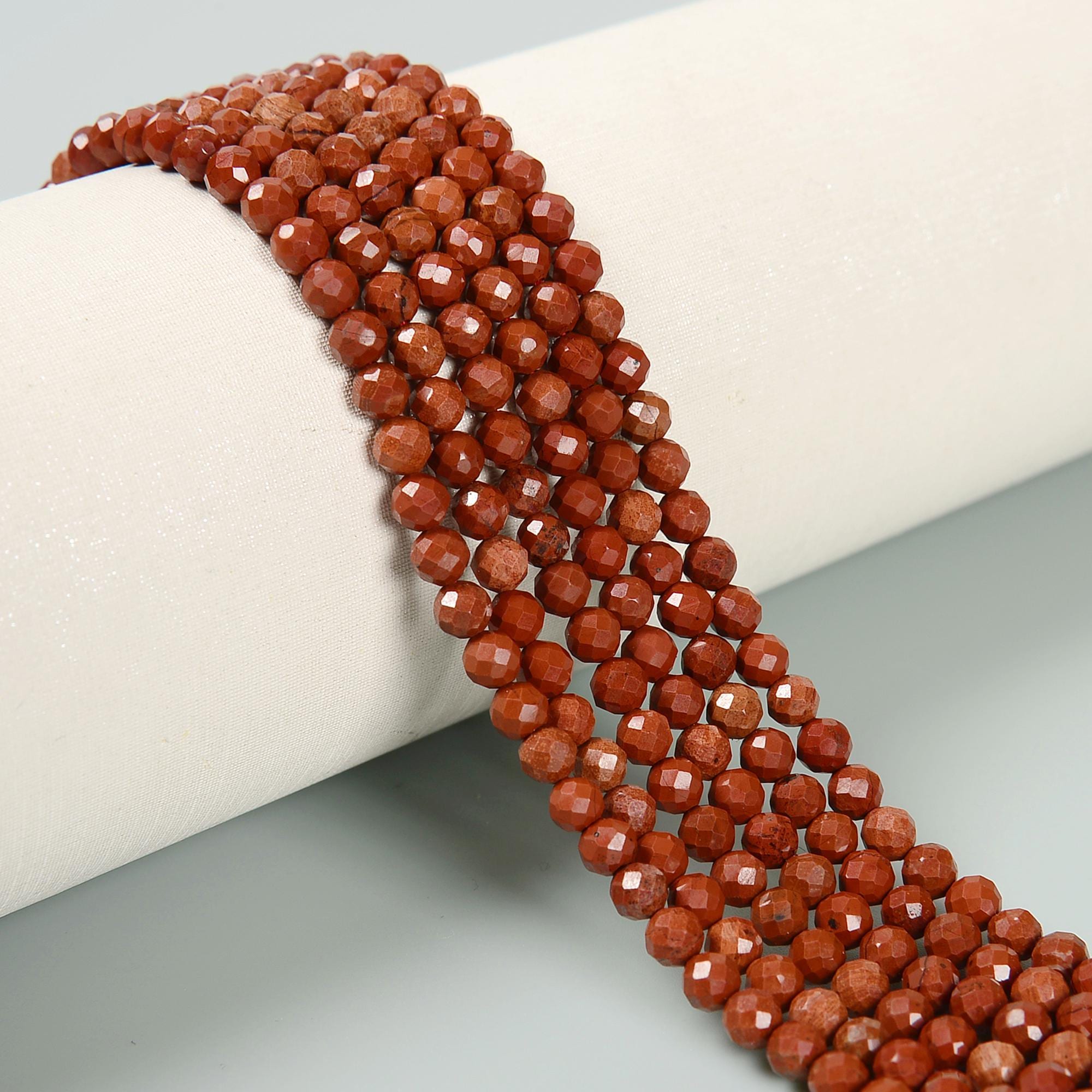 Natural Red Jasper Faceted Round Beads Size 3mm 4mm 15.5'' Strand Natural Red Jasper Faceted Round Beads Size 3mm 4mm 15.5'' Strand