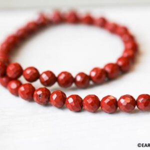 S/ Red Jasper 6-6.5mm/ 8mm Faceted Round Beads 16" Strand Size Varies Natural Gemstone For Jewelry Making