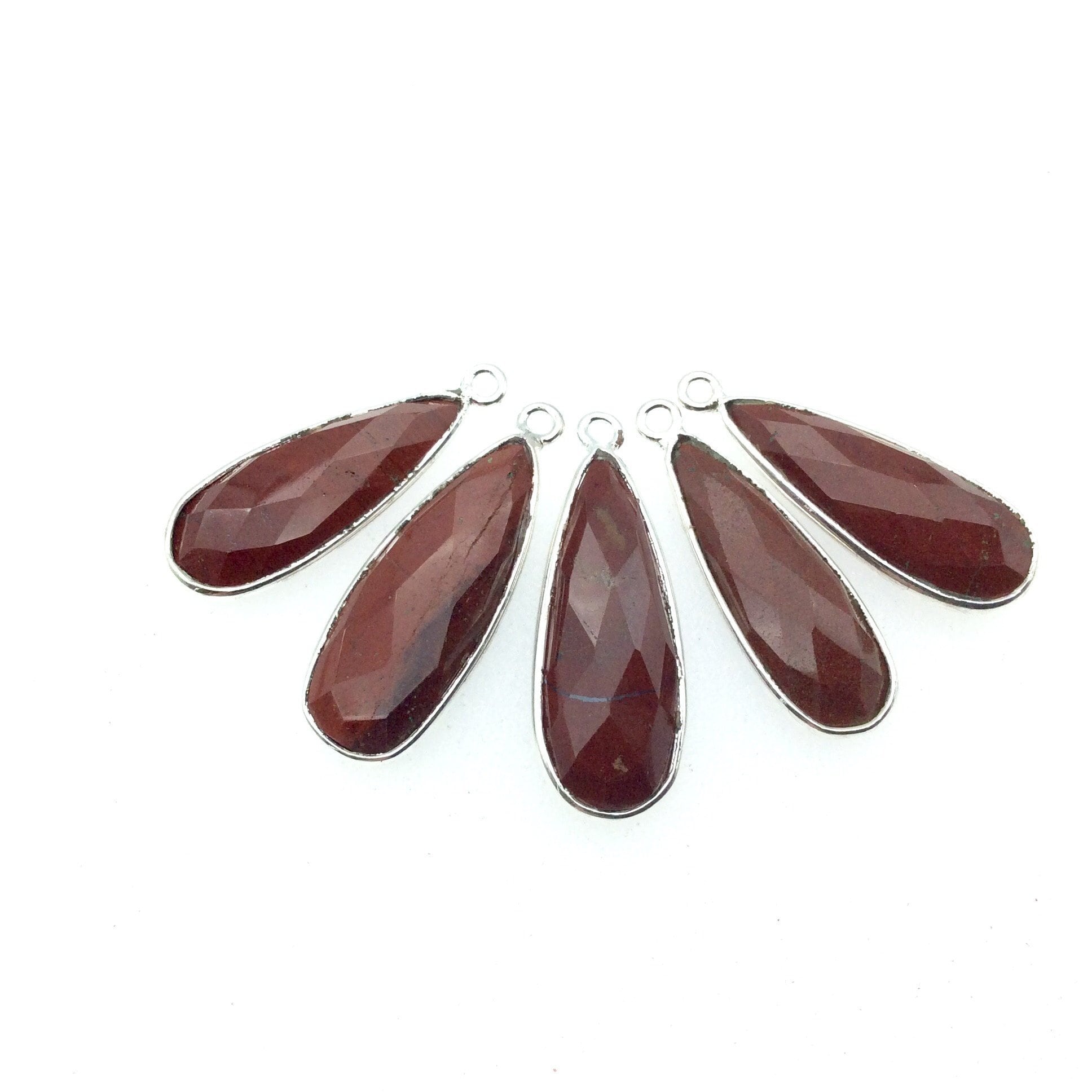 Silver Finish Faceted Red Jasper Teardrop Pendant (10mm X 25mm)