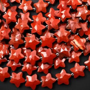 Sparkling Faceted Natural Red Jasper Beads 10mm 14mm Carved Star Gemstone 15" Strand