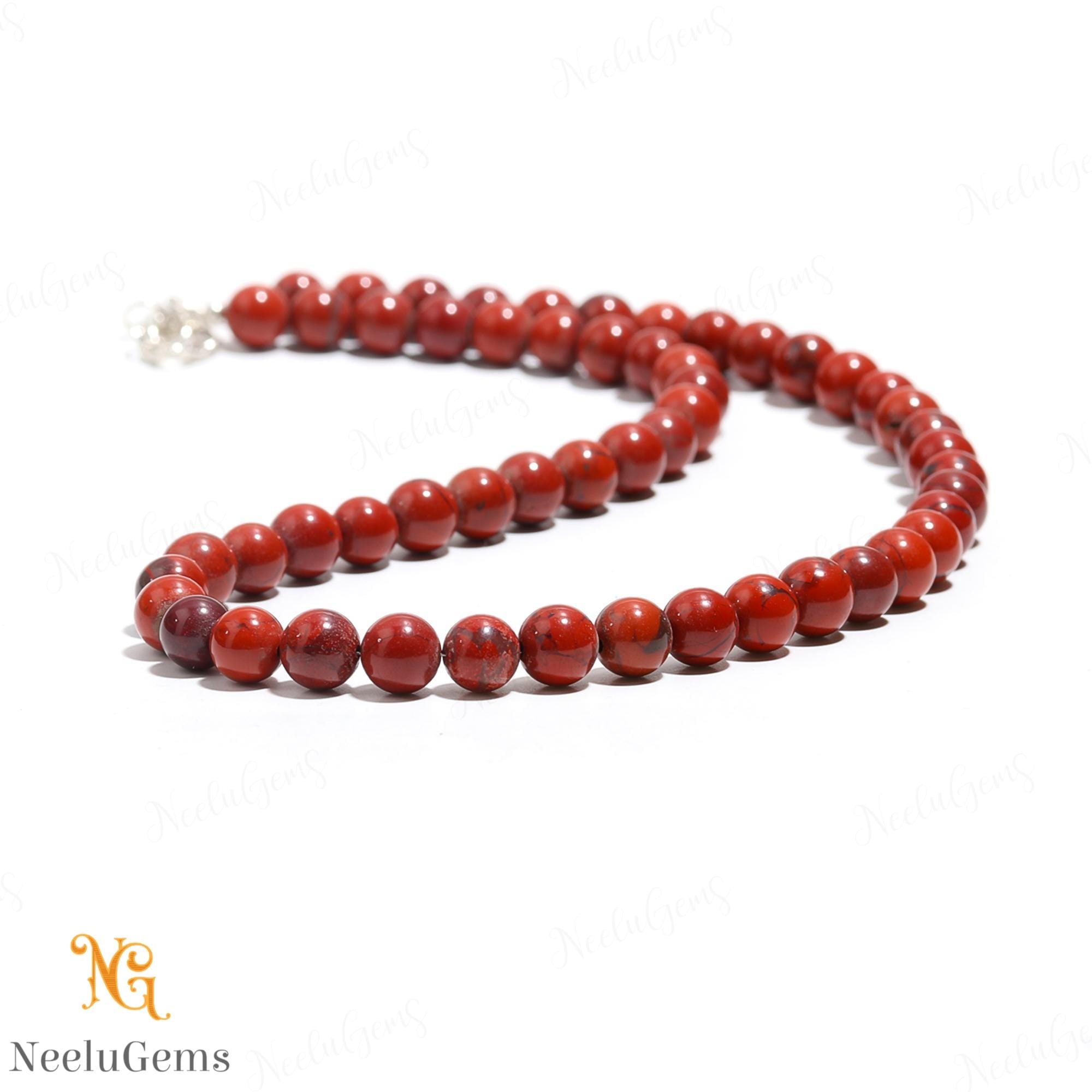 Aaa Red Jasper Beaded Necklace, 18 Inch Natural Red Stone Jewelry, Genuine Red Jasper Choker, Grounding Crystal Gift, Unique Gift For Her