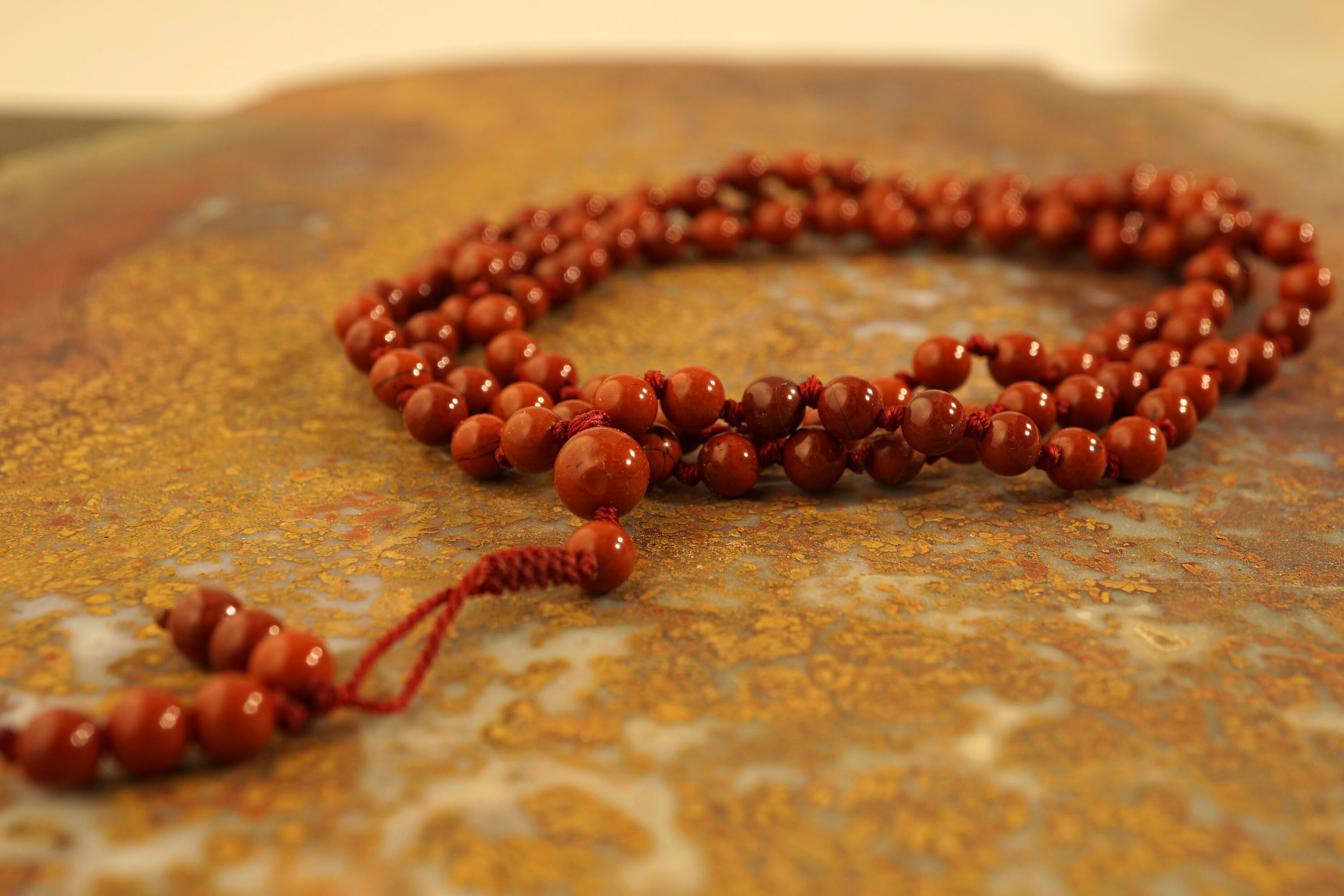 Red Jasper Aaa Knotted Mala  • 108+ • 4mm • Red Jasper Necklace • Beaded Tassel • Endurance & Stability • Grounding Stone • 2278