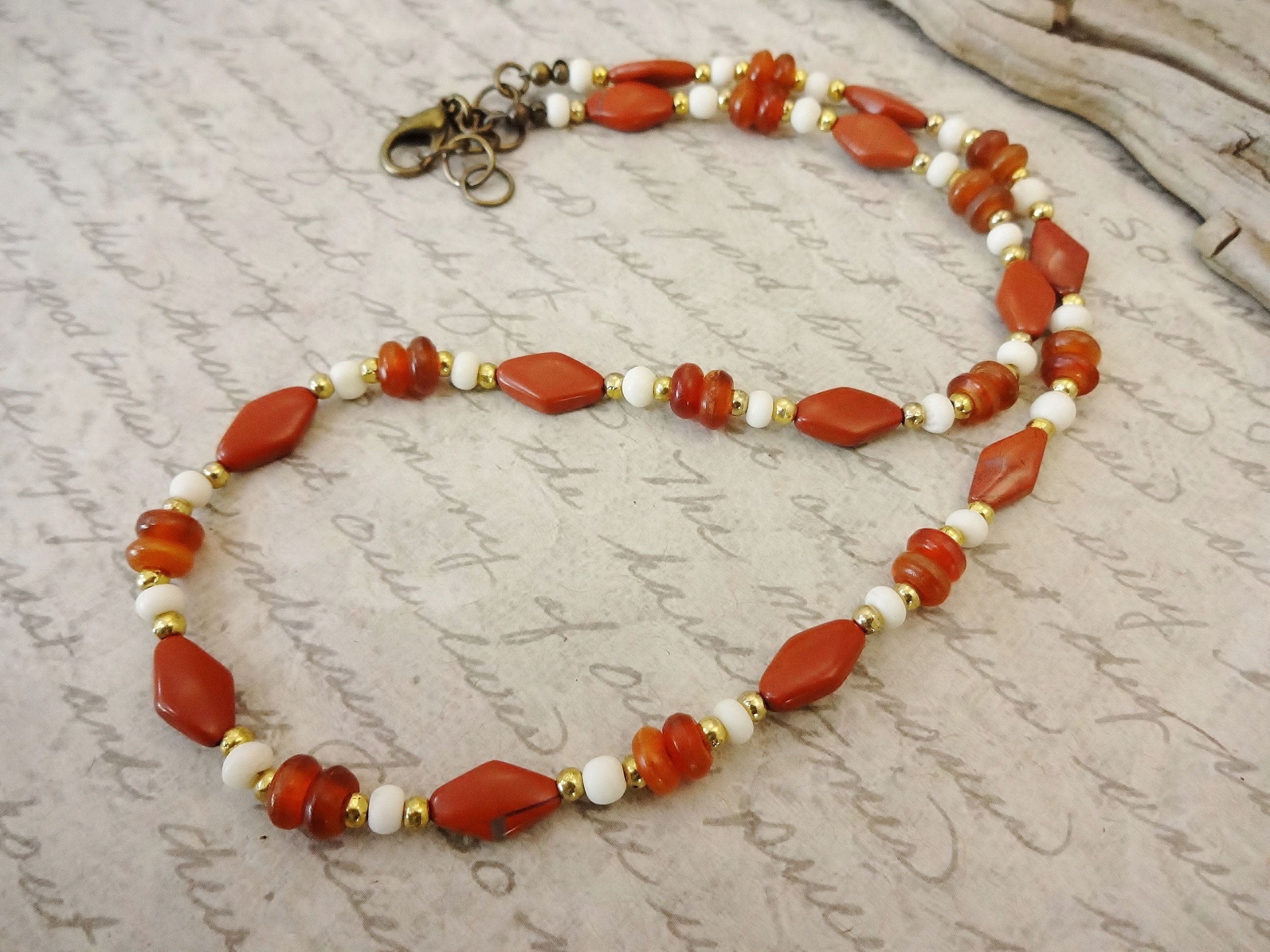 Red Jasper Bone Necklace: Boho Style Unisex Jewelry