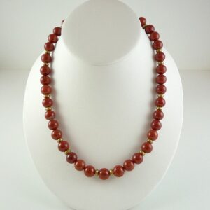 Red Jasper Necklace Brass Jasper Gemstone Bead Necklace Brick Red Short Jasper Strand 18.5 Inch Red Jasper Gemstone and Brass Necklace