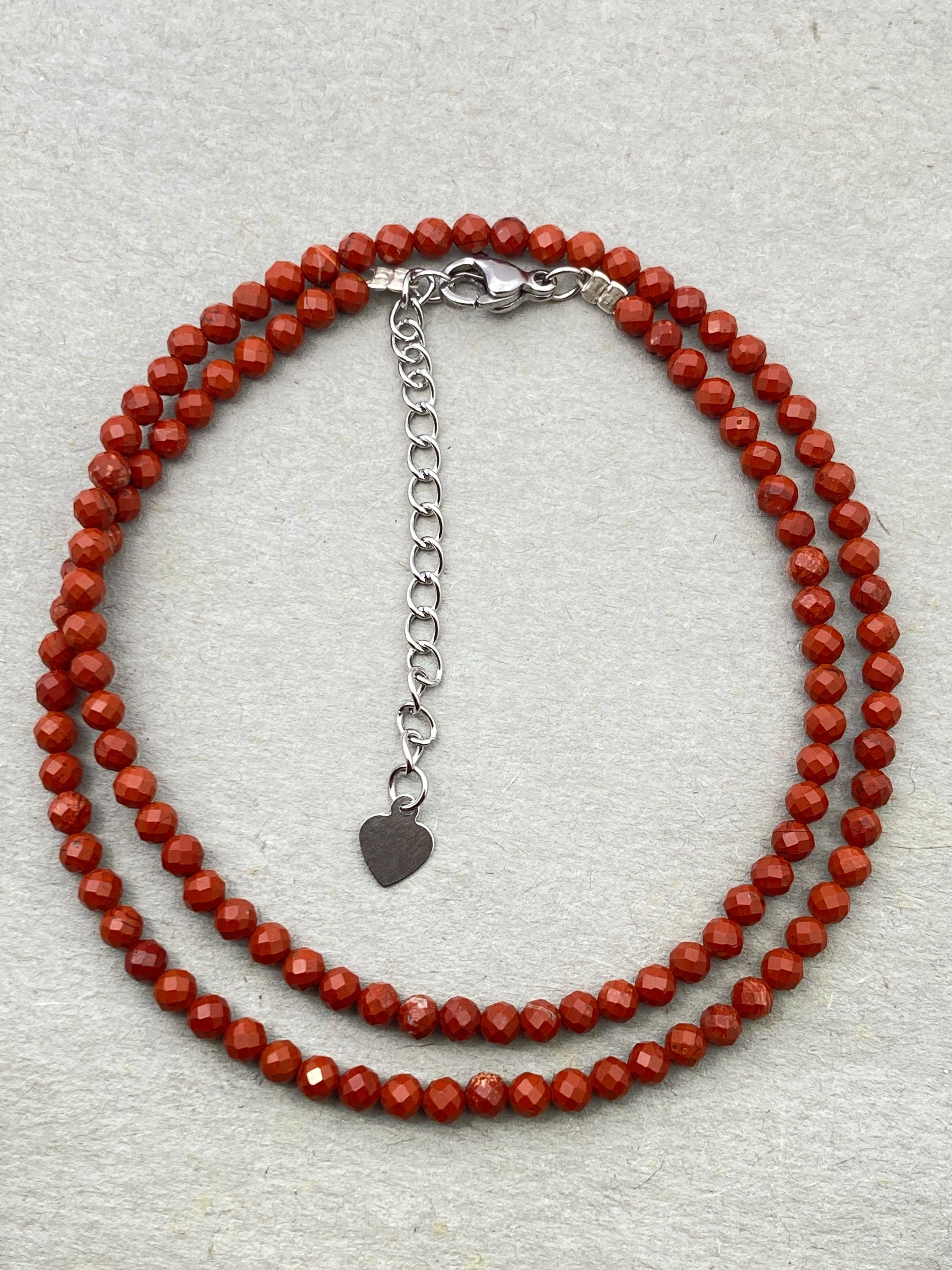 Red Jasper Choker: Faceted Gemstone Bead Necklace, Boho Healing Jewelry