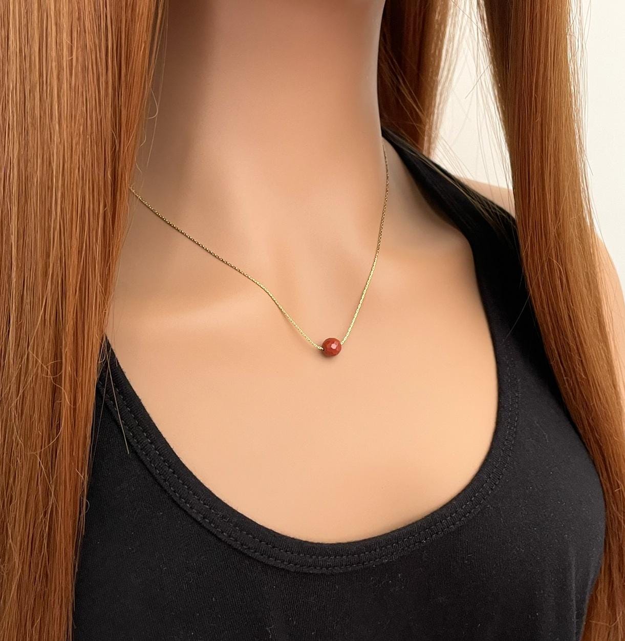 Dainty Red Jasper Gemstone Necklace - Minimalist Jewelry Gift Idea For Her
