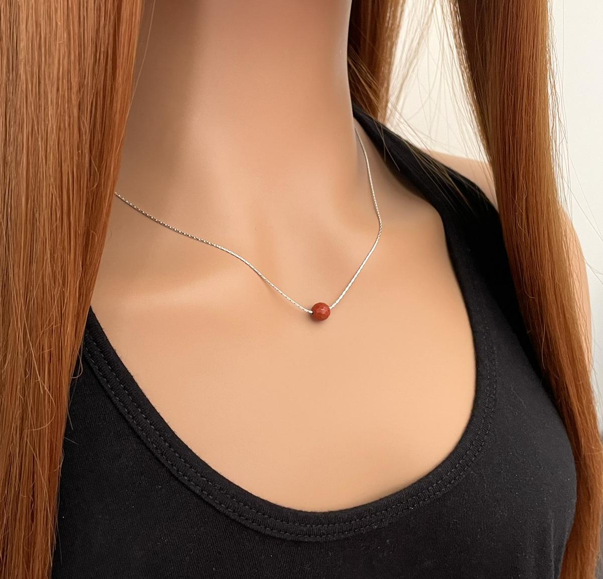 Dainty Red Jasper Sterling Silver Necklace - Handmade Jewelry