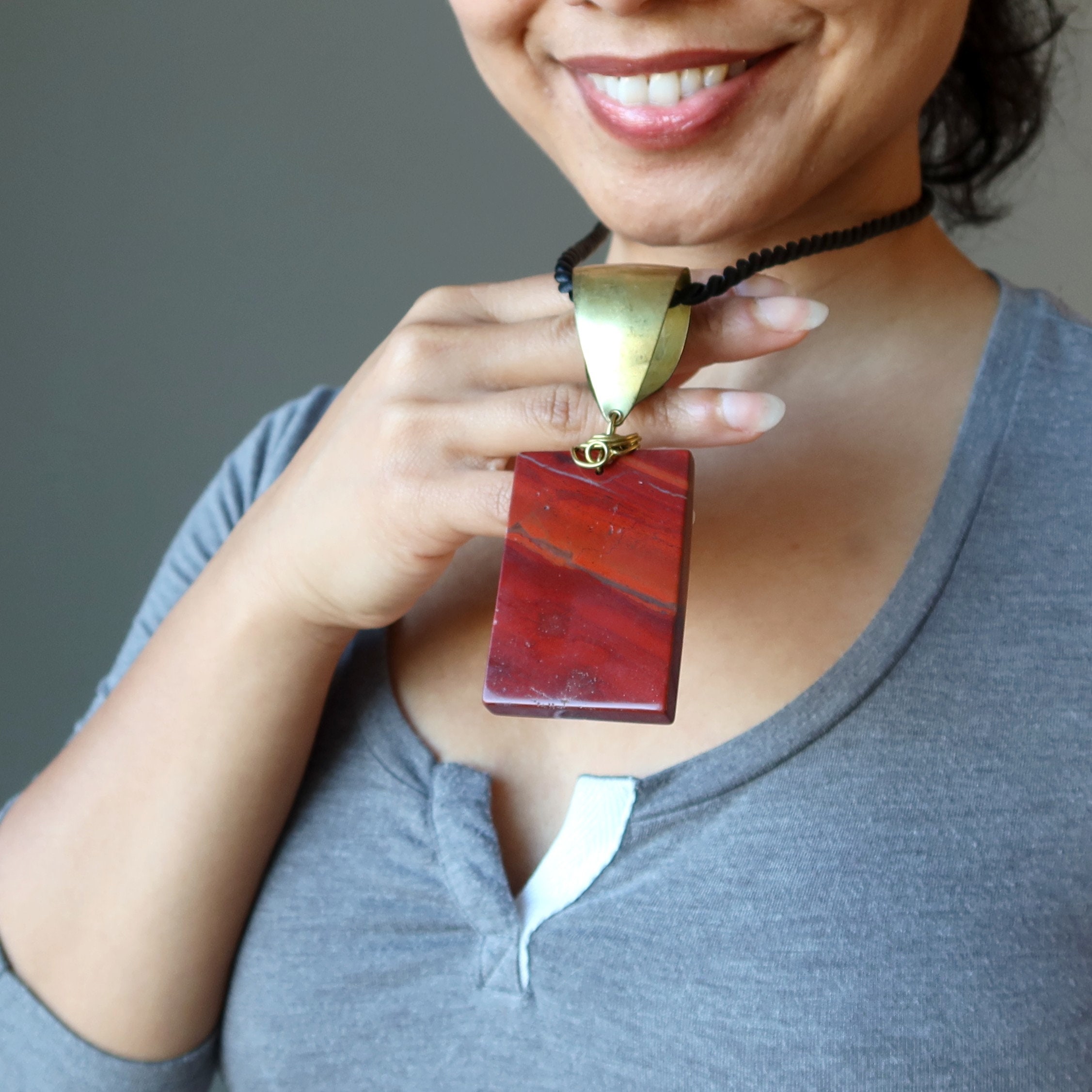 Red Jasper Necklace Happy Holidays Crystal Big Rectangle Stone Oversized Bail