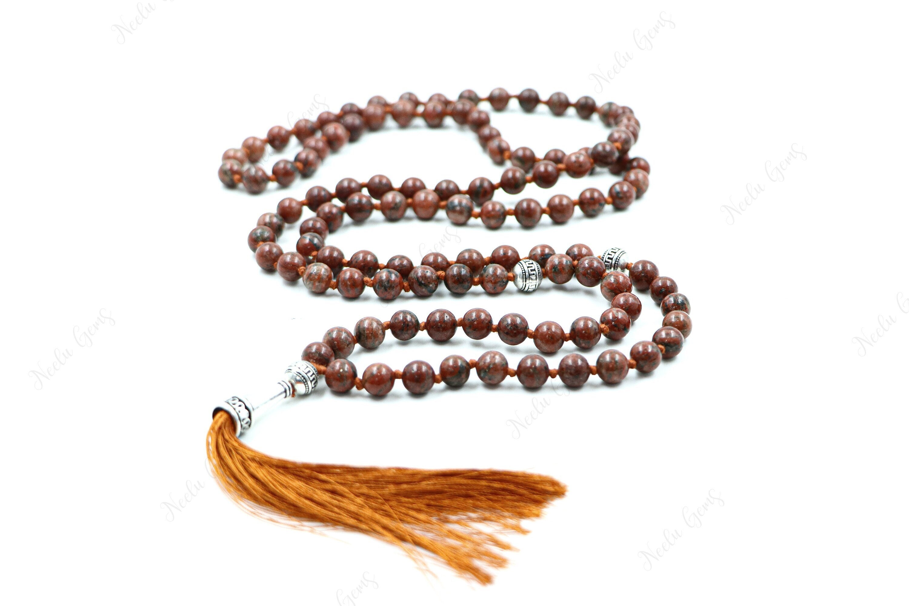 Red Jasper Mala Necklace 108 Beads Hand Knotted, Root Chakra Grounding Stone, Tassel Necklace, Yoga Meditation Prayer Beads, Strength Stone Red Jasper Mala Necklace 108 Beads Hand Knotted, Root Chakra Grounding Stone, Tassel Necklace, Yoga Meditation Prayer Beads, Strength Stone