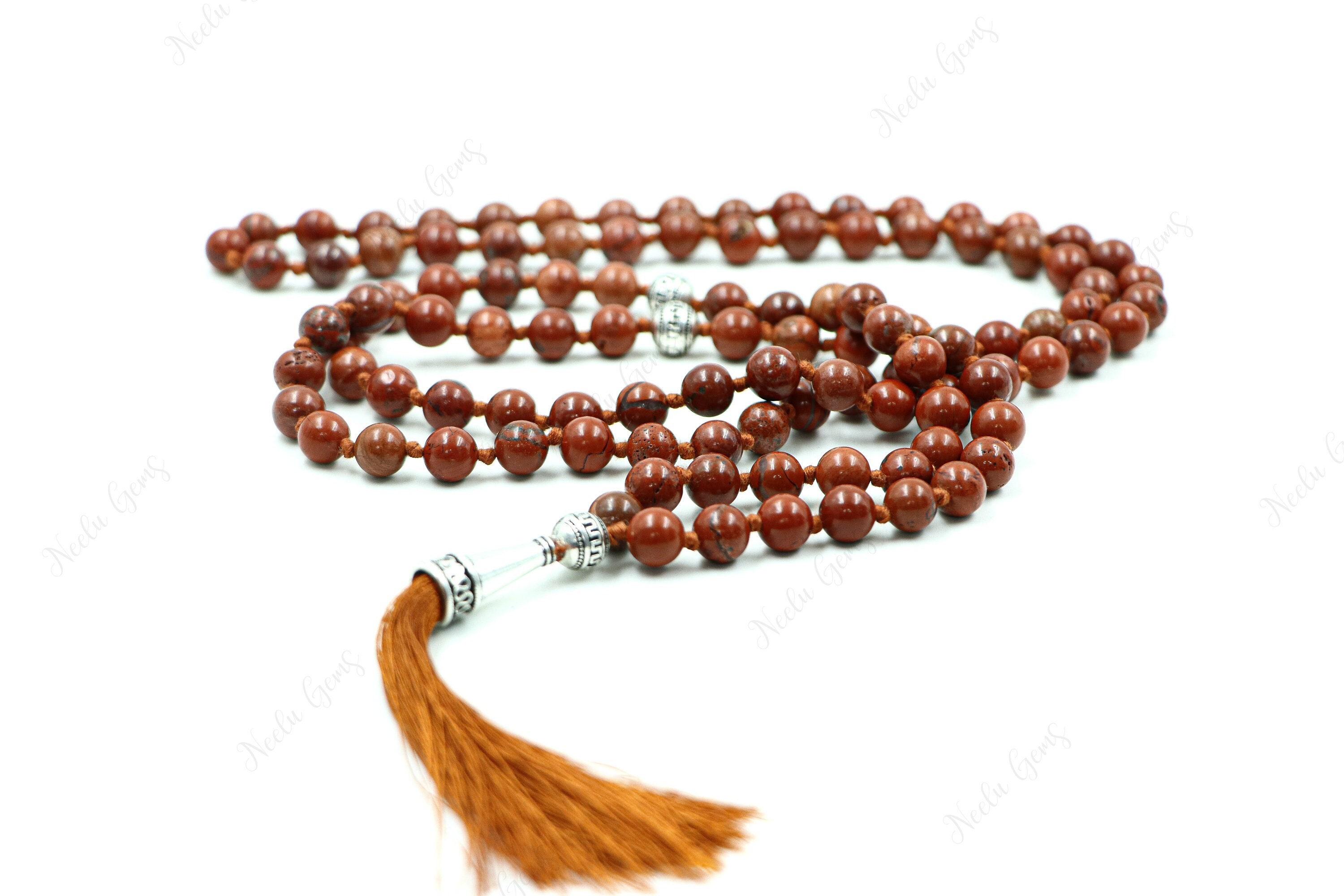 Red Jasper Mala Necklace, Hand Knotted 108 Beads For Grounding, Genuine Gemstone Prayer Beads For Meditation, Root Chakra Yoga Gift For Men