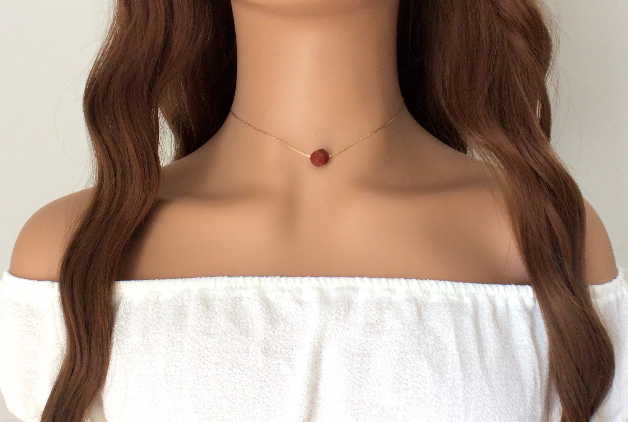 Minimalist Red Jasper Crystal Necklace - Dainty Jewelry Gift Idea For Her