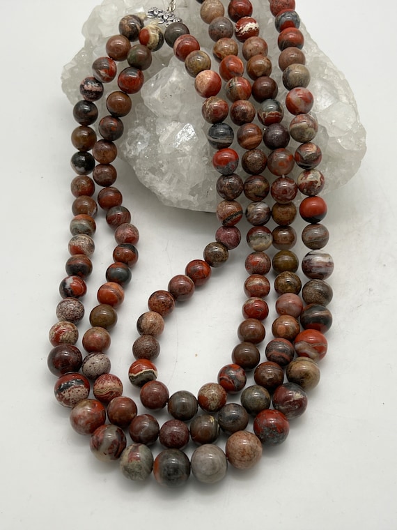Three Strand Red Jasper Beaded Necklace-16-17” Three Strand Red Jasper Beaded Necklace-16-17”