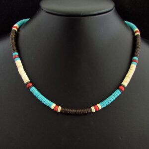 Turquoise Red Jasper and Coconut Handmade Necklace, Natural Gemstone Necklace for Men or Women, Mens Choker, Mens Beaded Necklace, Gift Him