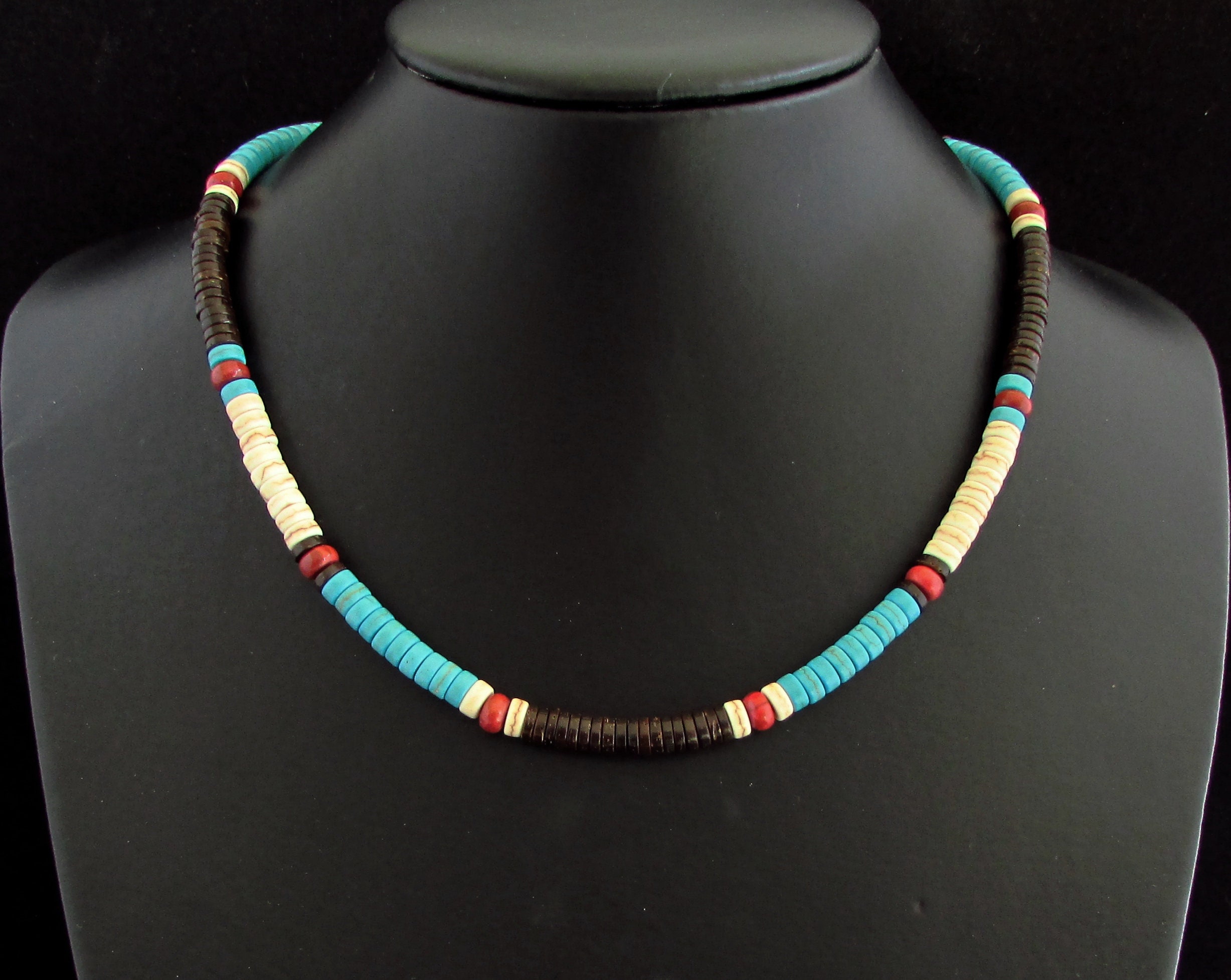 Turquoise Red Jasper And Coconut Handmade Necklace, Natural Gemstone Necklace For Men Or Women, Mens Choker, Mens Beaded Necklace, Gift Him Turquoise Red Jasper And Coconut Handmade Necklace, Natural Gemstone Necklace For Men Or Women, Mens Choker, Mens Beaded Necklace, Gift Him