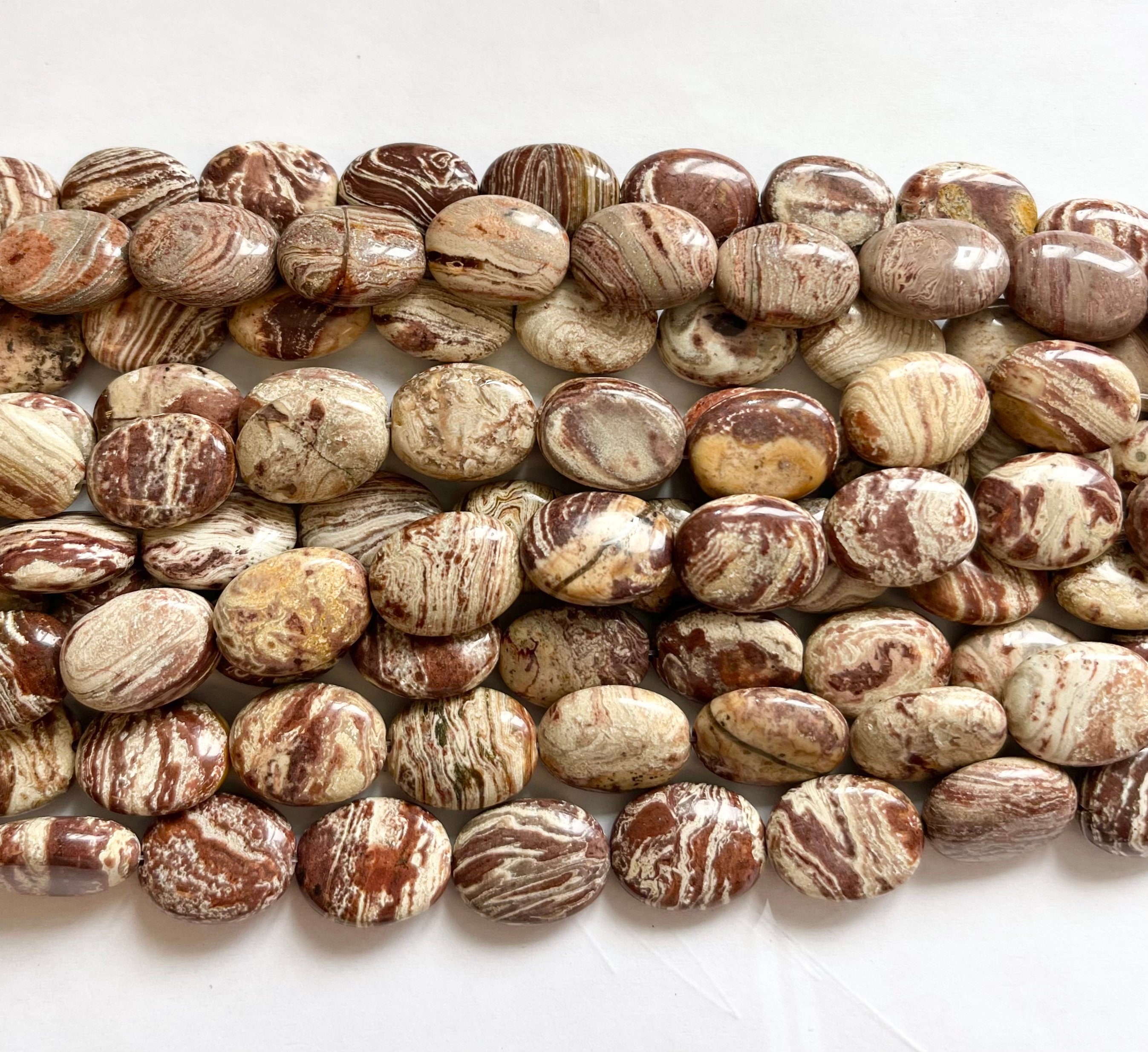 Red Jasper 16x12x6mm Flat Oval Gemstone Beads-~ -15.5 Inch Strand
