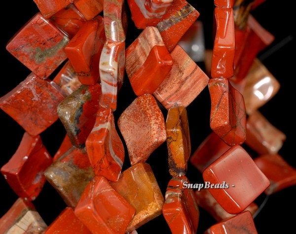 21mm Brick Red Jasper Gemstone Brow (diagonal) Diamond Square Loose Beads 15.5 Inch Full Strand (90145521-237)