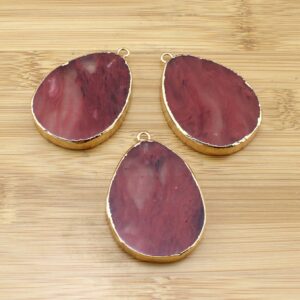 35X45mm  Red Jasper Pendant, Natural Gemstone Jasper Charms, Slice Beads With Gold Plated Edge Charms, Necklace Charm, Charms Supply---TR169