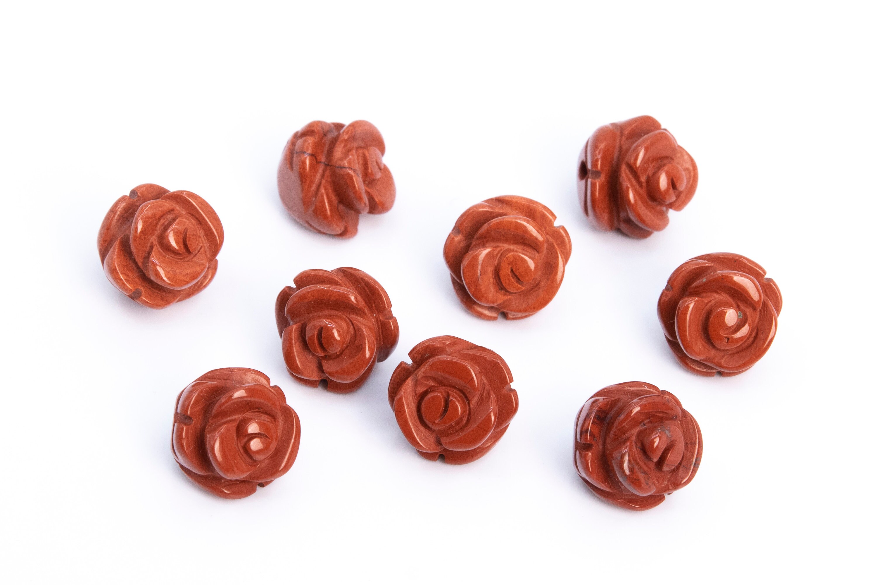 5 Beads Red Jasper Handcrafted Beads Rose Carved Genuine Natural Flower Gemstone 8mm 10mm 12mm Bulk Lot Options