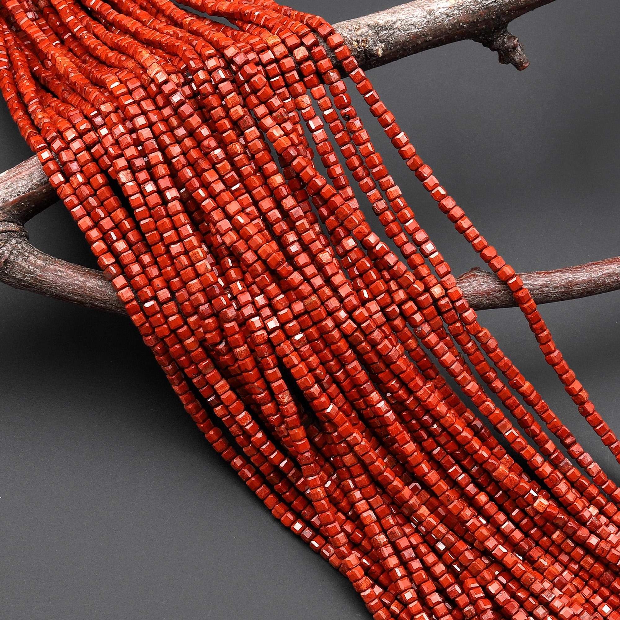 Aaa Natural Red Jasper Faceted 2mm Gemstone Cube Beads 15.5" Strand