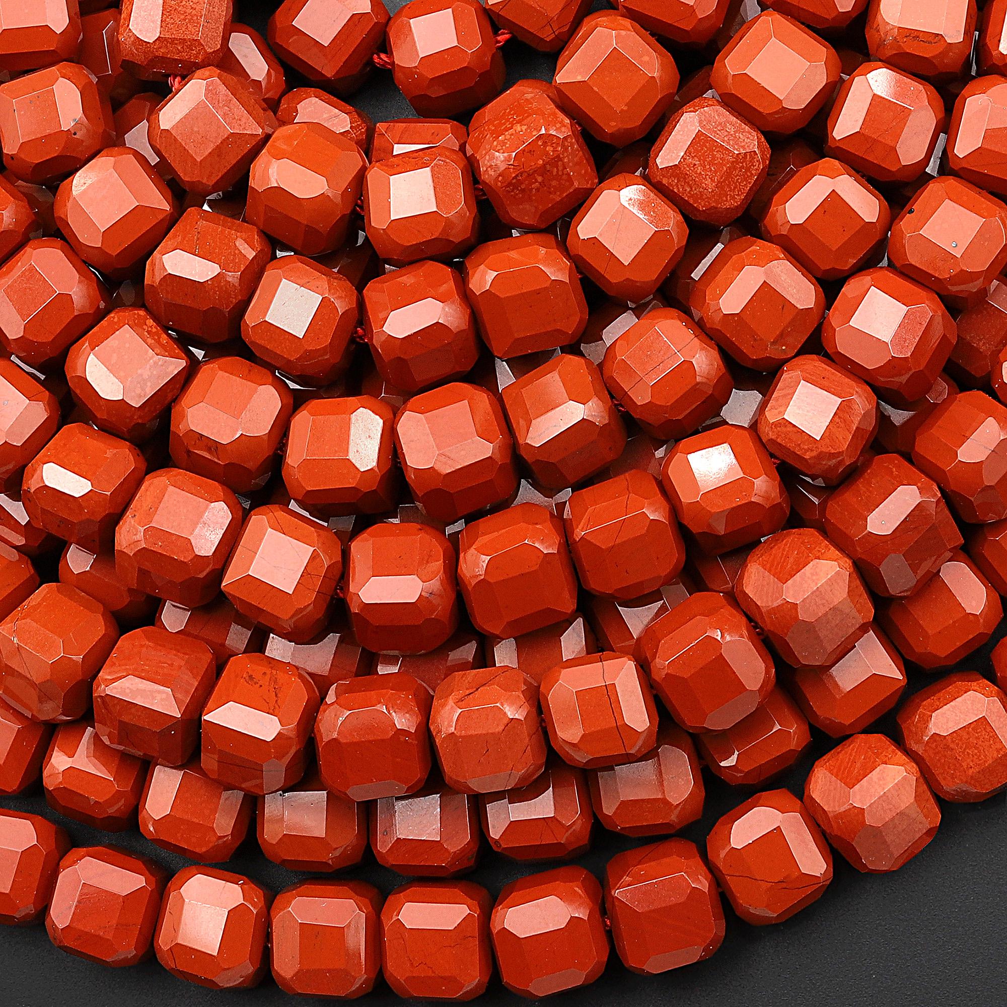 Aaa Natural Red Jasper Faceted 6mm 7mm Rubik's Cube Beads 15.5" Strand