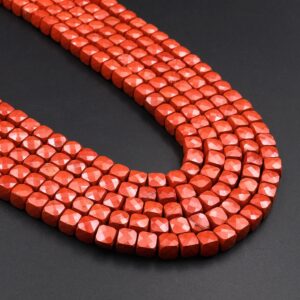 AAA Natural Red Jasper Faceted 4mm 6mm Cube Dice Square Beads Micro Laser Diamond Cut Gemstone 15.5" Strand