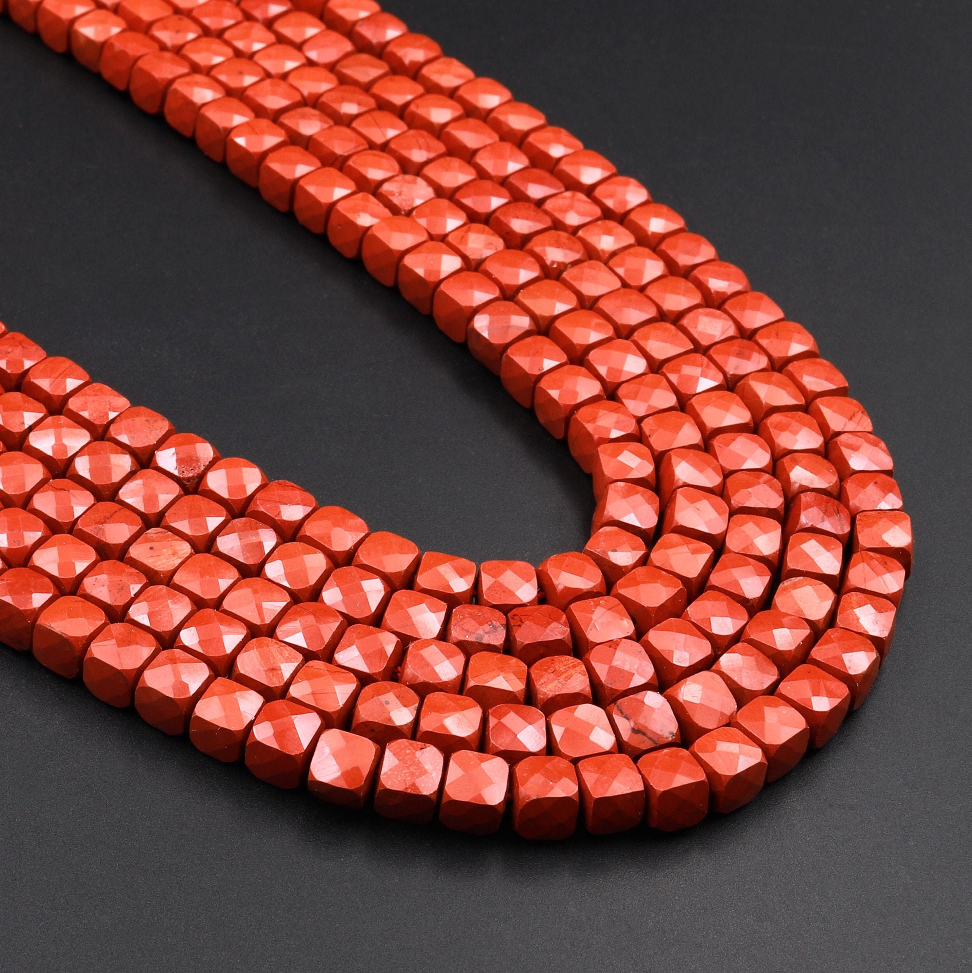 Aaa Natural Red Jasper Faceted 4mm 6mm Cube Dice Square Beads Micro Laser Diamond Cut Gemstone 15.5" Strand