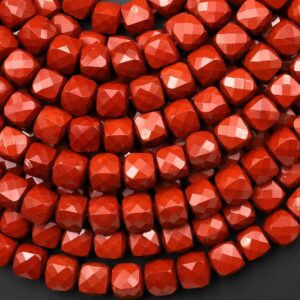Aaa Natural Red Jasper Faceted 7mm 8mm Gemstone Cube Beads 15.5" Strand
