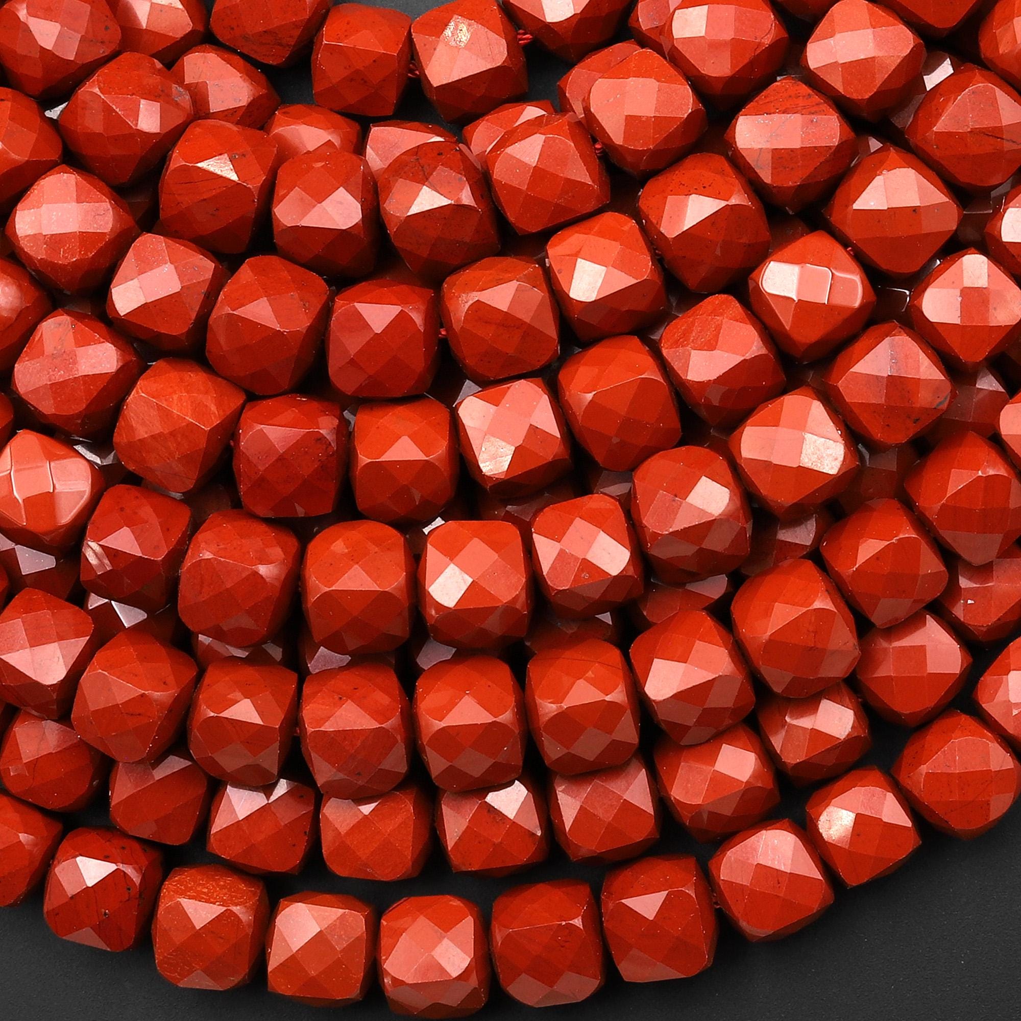 Aaa Natural Red Jasper Faceted 7mm 8mm Gemstone Cube Beads 15.5" Strand