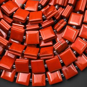 Aaa Natural Red Jasper Smooth Square Beads W/ Grooved Line Around 16" Strand