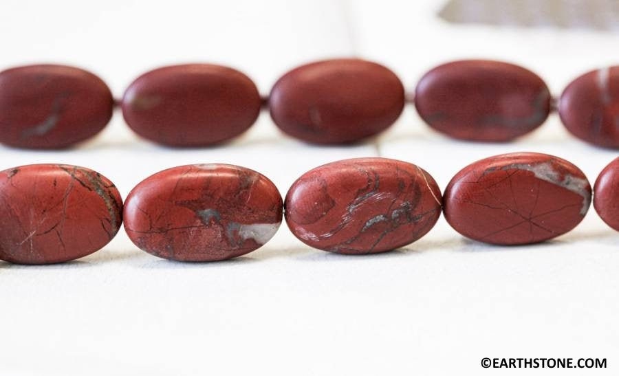 Red Jasper 16x25mm Flat Oval Beads 15.5" Strand Matte Finished