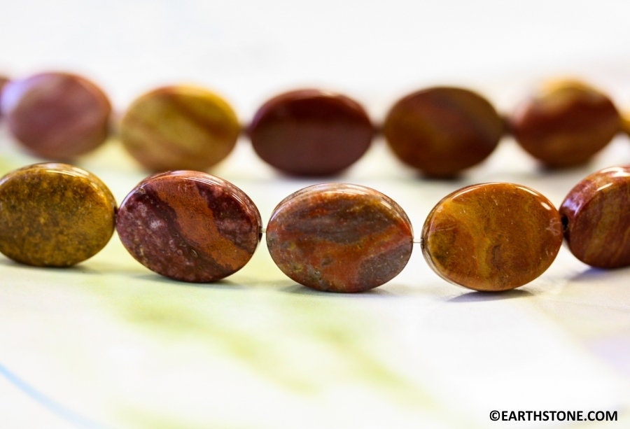 Red Jasper 13x18mm Flat Oval Beads 15.5" Strand